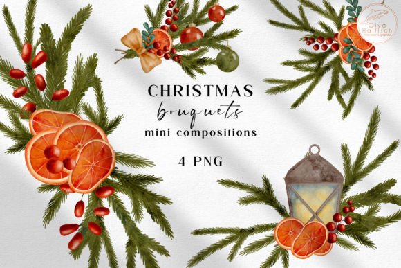 Christmas Greenery Bouquets Clipart PNG & Illustrations