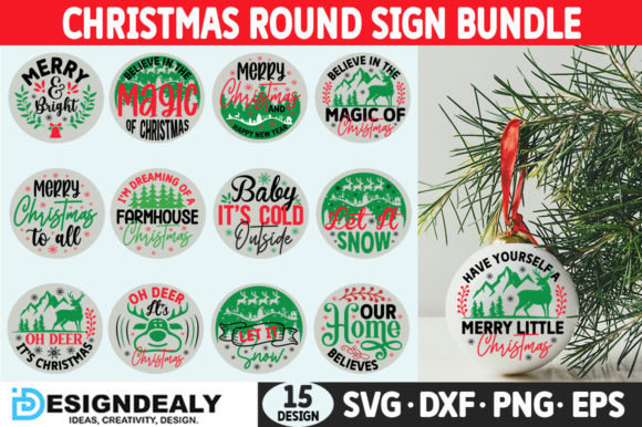 Christmas Round Sign SVG Bundle for Crafts